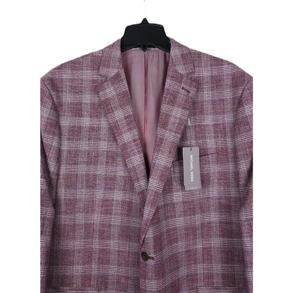 Michael Kors Men's Classic-Fit Stretch Sport Coat Burgundy Blue Plaid 40R NWT - Picture 4 of 7